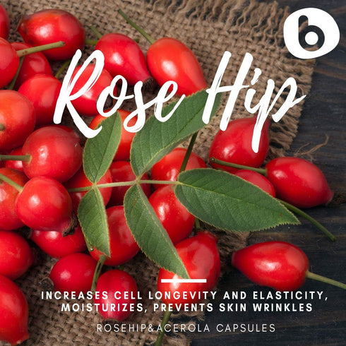 Organic Rose Hips & Acerola Vitamin C Capsules, 1000mg, for Immune and Collagen Support