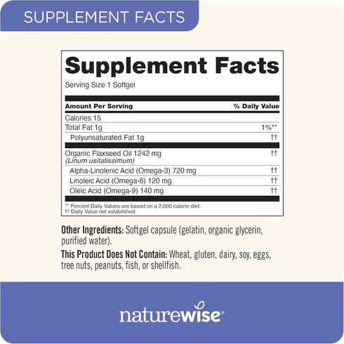 NatureWise Flaxseed Oil 1200mg Softgels with 720mg ALA, Non-GMO Omega Supplement for Heart Health - 30 Softgels