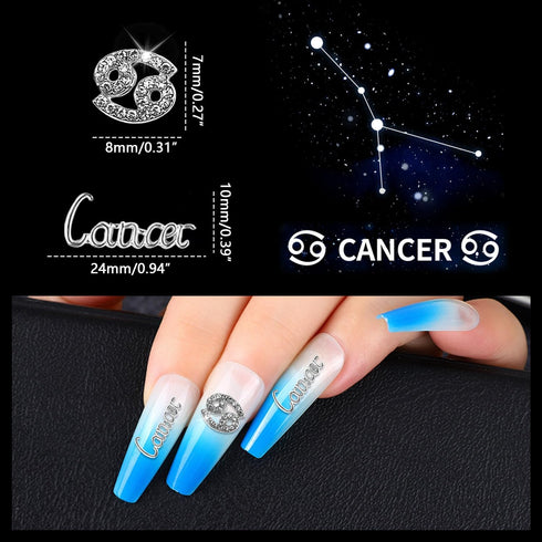 JERCLITY 20pcs Silver Alloy Zodiac Nail Charms, 10pcs Zodiac Sign Symbols and 10pcs Zodiac Constellation Words for Nails