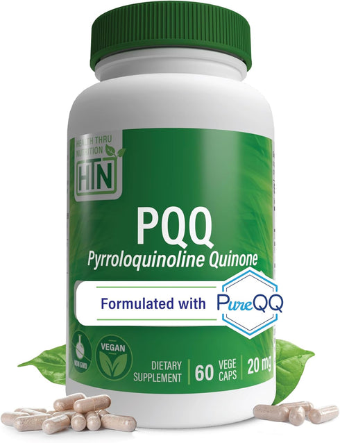 Health Thru Nutrition PQQ 20mg, 60 Servings, PureQQ Supplement for Mitochondrial Biogenesis, Vegan