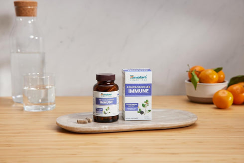 Himalaya Ashwagandha+ Immune - Ashwagandha, Elderberry, Zinc & Vitamin C for Active Immune Support, 60 Capsules