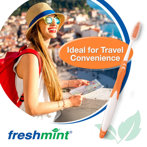 FRESHMINT (144 Pack) Individually Wrapped Premium Toothbrushes, Oversized Easy Grip Handle, Soft Nylon Bristles
