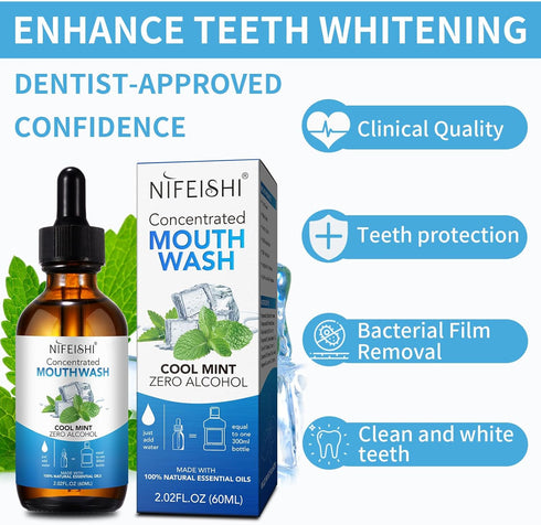 Odor Reduction Mint Concentrated Mouthwash, Travel Size with Spearmint Oil and Tea Tree Oil for Fresh Breath