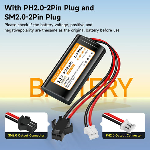 Mspalocell 2 Pack 5600mAh 3.7v 2.0 2-Pin Pack 3.7 Speaker(1S2P) Lithium ion Battery with JST-PH Rechargeable Battery