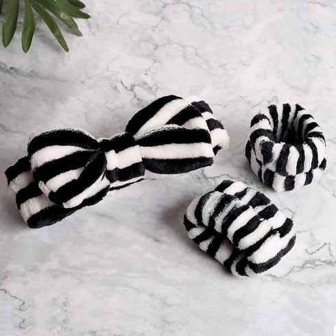 WSYUB Makeup Headband and Wristband Set, Black and White Spa Headband for Women, Face Washing