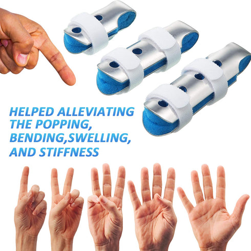 6 Pieces Metal Finger Splints, Finger Support Stabilizer for Adults and Children, 3 Sizes (Blue)
