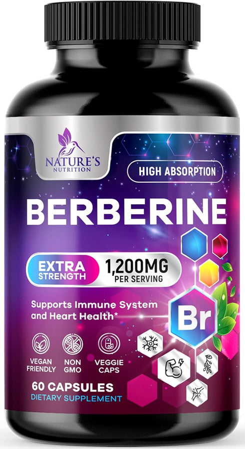 Berberine Supplement 1200mg - High Absorption Berberine HCL Supplement Pills for Heart Health & Immune Support - 60