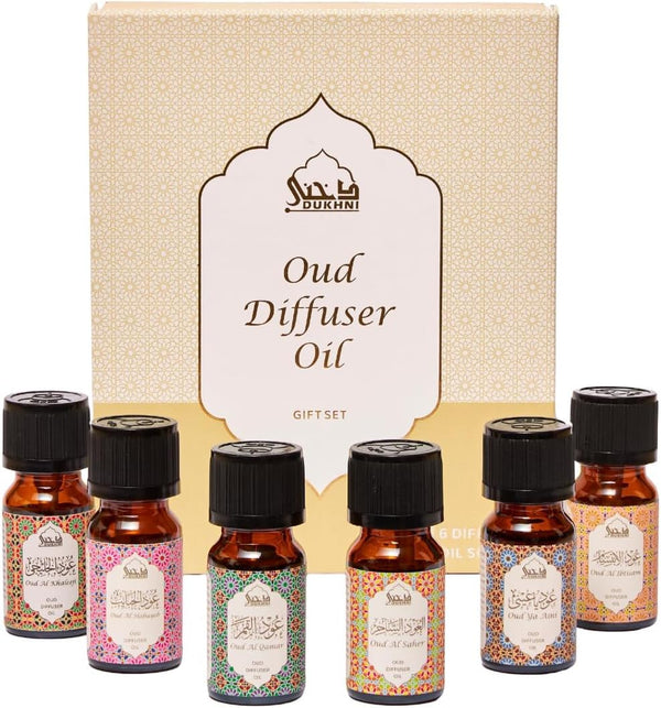 Oud Diffuser Oil, Essential Oil Gift Set by Dukhni | 6 x