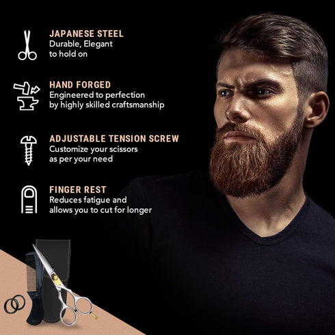 Ontaki Premium Hand-Forged Mustache & Beard Scissors, 5.5" Japanese Steel Barber Shears for Grooming