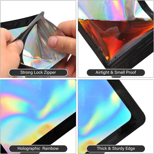 100-Pack 5×8 Inch Mylar Bags with Clear Window, Holographic Resealable Packaging Zip Bag for Small Business Supplies