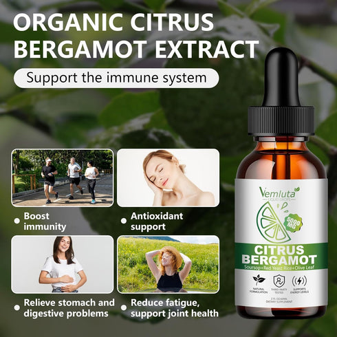 Vemluta 2 Packs 5000mg Drops-2X Immune Citrus Bergamot Liquid Absorption- Cholesterol Lowering Supplement w Soursop