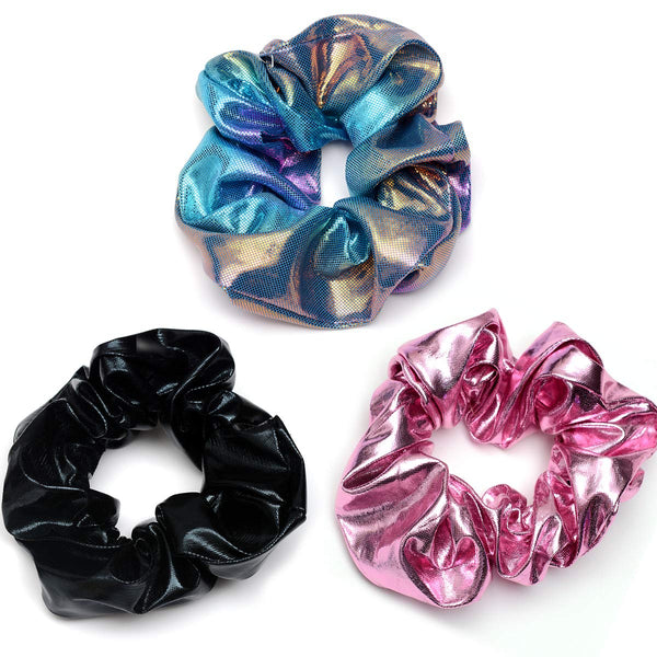 Shiny Scrunchies Metallic Hair Bands Elastic Hair Ties Set, Glitter Ponytail Holder for Women (Set of 2)