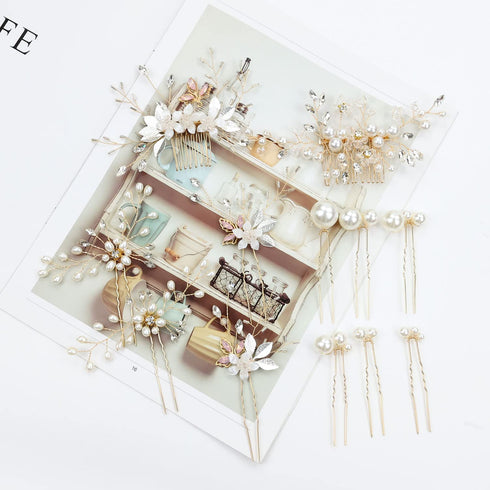 inSowni 18 Pack Gold Flower Bridal Wedding Hair Side Combs, U-shaped Pearls Hair Pins Accessories for Bridesmaids
