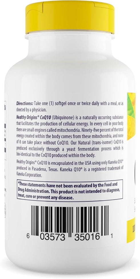 Healthy Origins Natural CoQ10 (Kaneka Q10), 100 mg - 60 Softgels - Gluten-Free & Non-GMO Heart Health Supplement