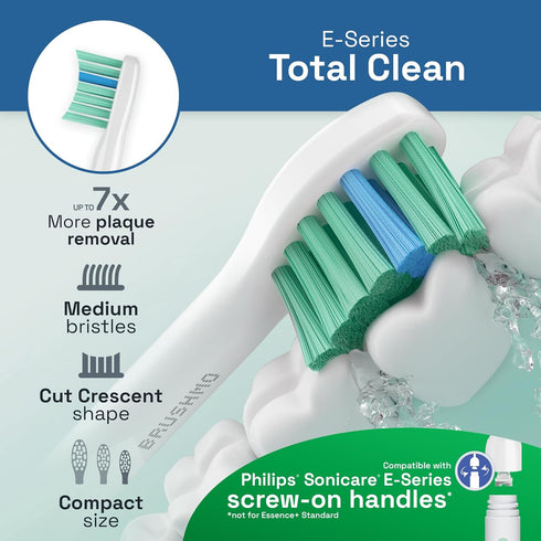 Brushmo e-Series Total Clean Replacement Toothbrush Heads, 6 Medium Firm Dupont Bristles, Compatible with Philips