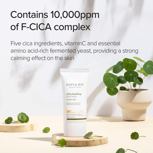 Mary&May CICA Soothing Sun Cream SPF50+ PA++++, 50ml, Korean Sunscreen, No Sticky, No White Cast