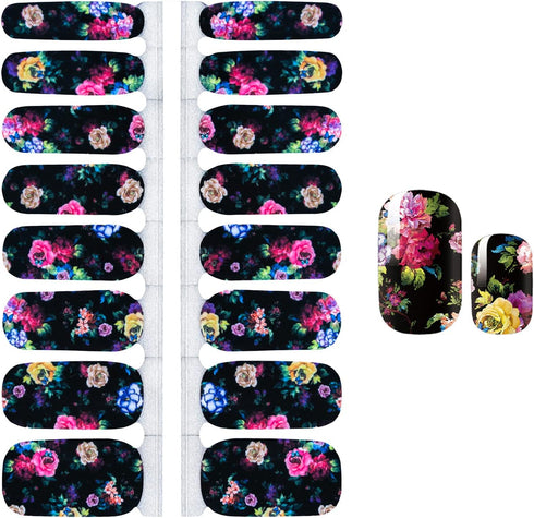 SILPECWEE Flower Nail Polish Strips | 5 Sheets Self Adhesive Nail Stickers with Nail File