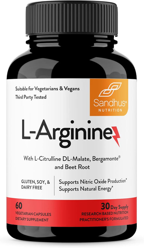 Sandhu's L-Arginine with Nitric Oxide Precursor | 30 Days Supply | Workout Supplement | Supports Blood Flow & Vascular