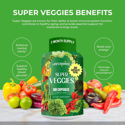 Life's essence Fruit and Veggie Supplement - 360 Capsules, 100% Whole Super Fruit and Vegetable