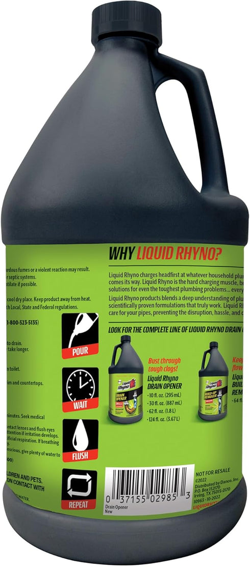 Liquid Rhyno 62 oz. Drain Opener, 2X Concentrate Hair Clog Remover for Sink, Bathtub, Shower, 4 Treatments