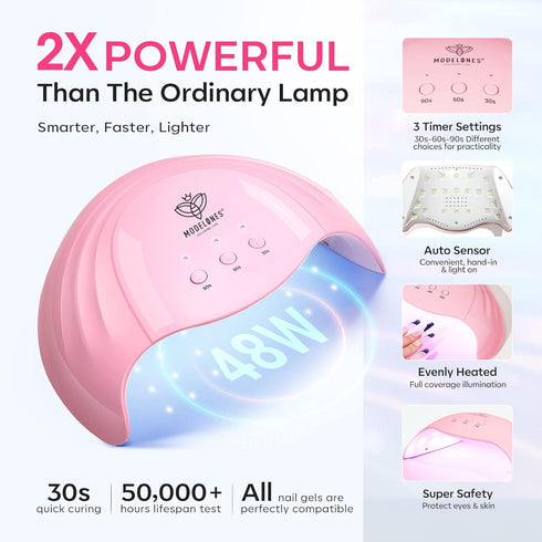 Modelones Gel Nail Lamp with UV Gloves, 48W Nail Dryer with 3 Timer Settings for Gel Polish, Professional UPF99+ UV