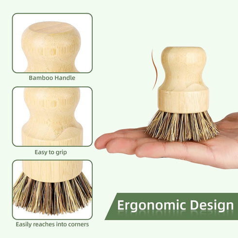 Set DEBETOOL Bamboo Dish Brush with Holder - Natural Dish Scrub Brush for Cleaning Dishes, Fast Dry Design Kitchen Dish