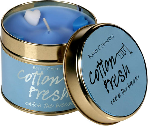 Bomb Cosmetics Cotton Fresh Scented Tin Candle; Pure Clary Sage & Lavender Essential Oils; Vegan Friendly; 30-35 Hour