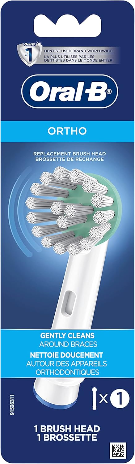 Oral-B Electric Toothbrush Replacement Head, Ortho, 1 Count (Pack of 1), White, for Braces