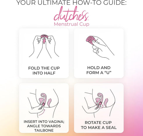 Pack 2 Dutchess Large Menstrual Period Cups for Women + Storage Pouch, of Pink & Purple Soft Medical-Grade Silicone