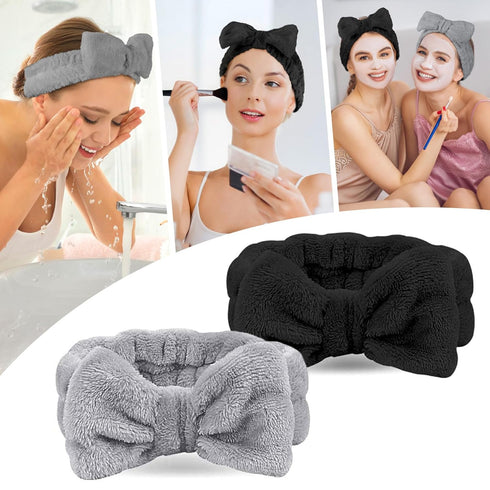 LADES Terry Cloth Facial Headband for Face Washing, Skin Care, Makeup, Bow Spa Hair Headband