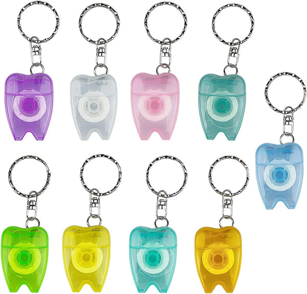 20Pcs Portable Dental Floss Key Chain, Tooth Shaped Flat-Line Design Cleaning Oral Care Hygiene 15M Length