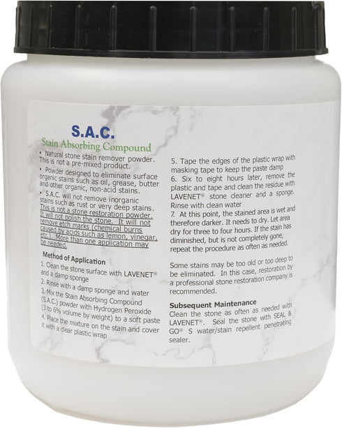 Stoneworks (2.2 Lb) SAC Poultice Powder Powder to remove organic stains such as oil, grease, butter and other non-acid