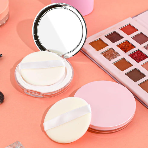 2 Pcs Refillable Loose Powder Container with Puff, 0.17/0.7 oz Portable Makeup Powder Case with Mirror and Sifter