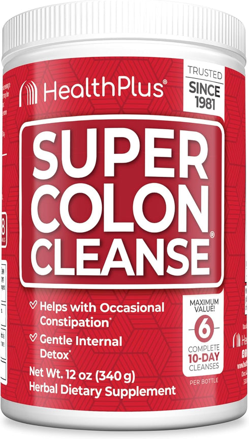 Health Plus Super Colon Cleanse, 12 oz Powder, 68 Servings - Natural Detox with Psyllium Husk & Senna Leaf