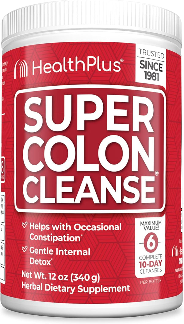 Health Plus Super Colon Cleanse, 12 oz Powder, 68 Servings - Natural Detox with Psyllium Husk & Senna Leaf