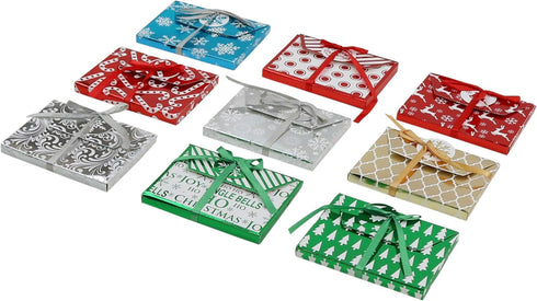 Iconikal Christmas Holiday Foil Embossed Gift Card Holder Boxes with Ribbon, Set of 9