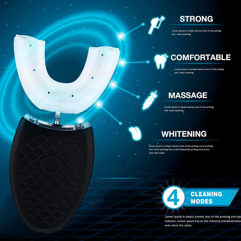 2 Pieces Ultrasonic Electric Toothbrush Adults U Shaped Automatic Toothbrushes for Teeth Whitening, 3 Brush Heads, IPX7