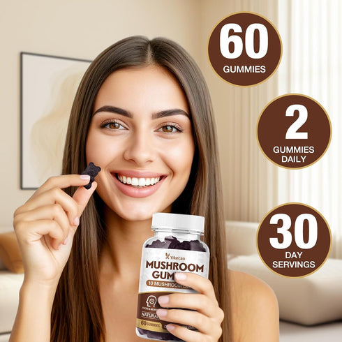 Yikecao Gummies 10 60 Count Mushroom for Adults, Blend Mushroom Supplement with Lions Mane, Cordyceps, Reishi, Chaga