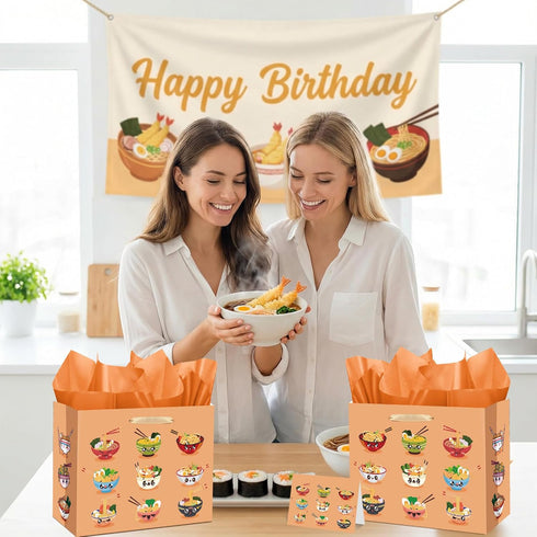 Wauprant Japanese Noodles Gift Bag Ramen Fans Birthday Decoration Japanese Foodie Favors Bags Wrapping Paper Greeting