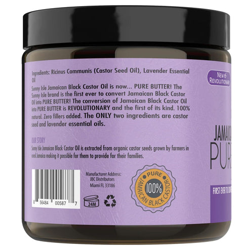 Sunny Isle Lavender Jamaican Black Castor Oil Pure Butter, 4oz, Stimulates Hair Growth, Effective Moisturizer