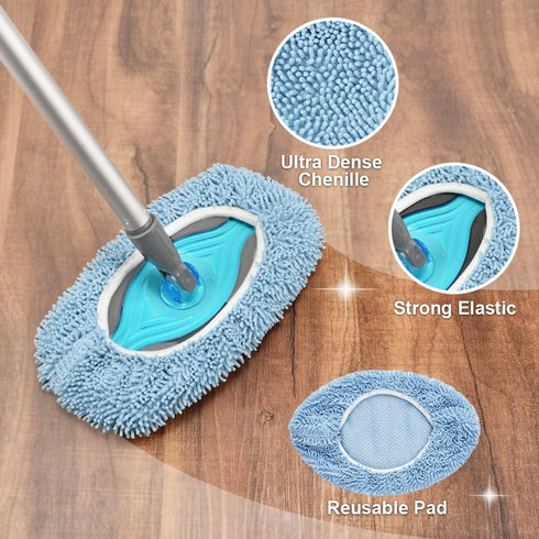 Sweeper Mop Starter Kit, Small Flat Mop with 2 Reusable Microfiber Pads, 30pcs Disposable Dry Cloths for Hardwood Floor