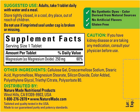 Nature Made Magnesium Oxide 250 mg - 100 Tablets for Muscle, Heart, Bone, and Nerve Health