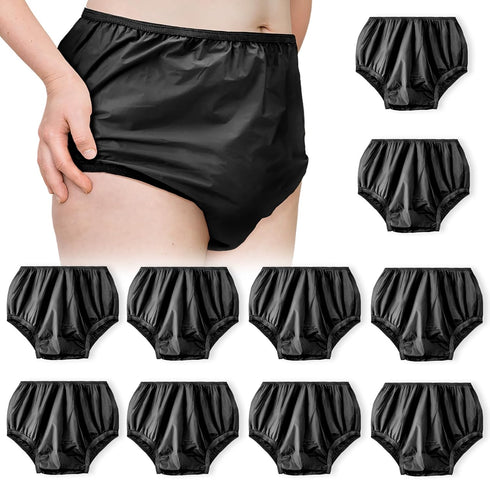 Vinsatin 10 Pcs Adult Plastic Diaper Cover Pull-On Cover Plastic Pants Reusable Incontinence