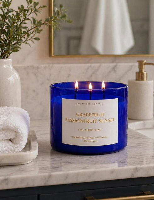 Sunset 3-Wick 15.8 oz Grapefruit Passionfruit Soy Candle | Large Scented Candle for Home | Clean Burn Long Lasting |