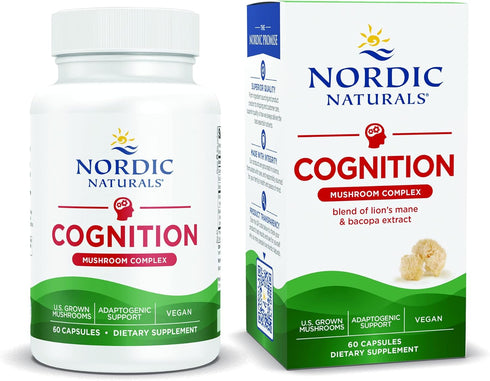 Nordic Naturals Cognition Mushroom Complex, Unflavored - 60 Capsules for Brain, Memory & Mood Support - Non-GMO, Vegan