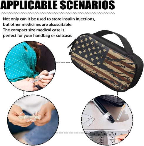 American US Flag Insulin Pen Cooler Travel Case, Waterproof Diabetic Medication Insulated Organizer for Insulin Pen &