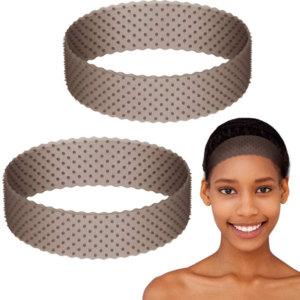 WILLBOND 2 Pieces Adjustable Silicone Wig Grip Band, Non-Slip Headband for Men Women Sports Yoga, Black