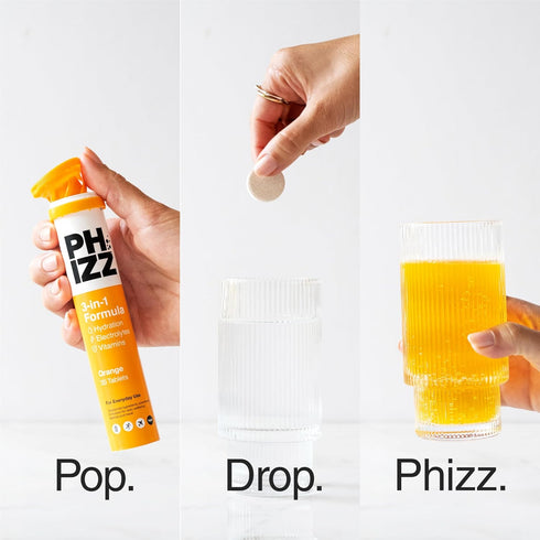 Phizz Electrolyte Multivitamin Rehydration Tablets - 19 Vitamins & Minerals, Energy Boost, Orange, 20 Tablets