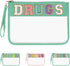 Iqimott Chenille Letter Patch Bag, Clear MEDS Drugs Pouch, Waterproof Nylon Zipper Toiletry Storage Case - Green