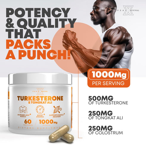 Turkesterone & Tongkat Ali 1000mg Supplement - 500mg Ajuga Turkestanica Per Serving for Increased Stamina, Lean Muscle
